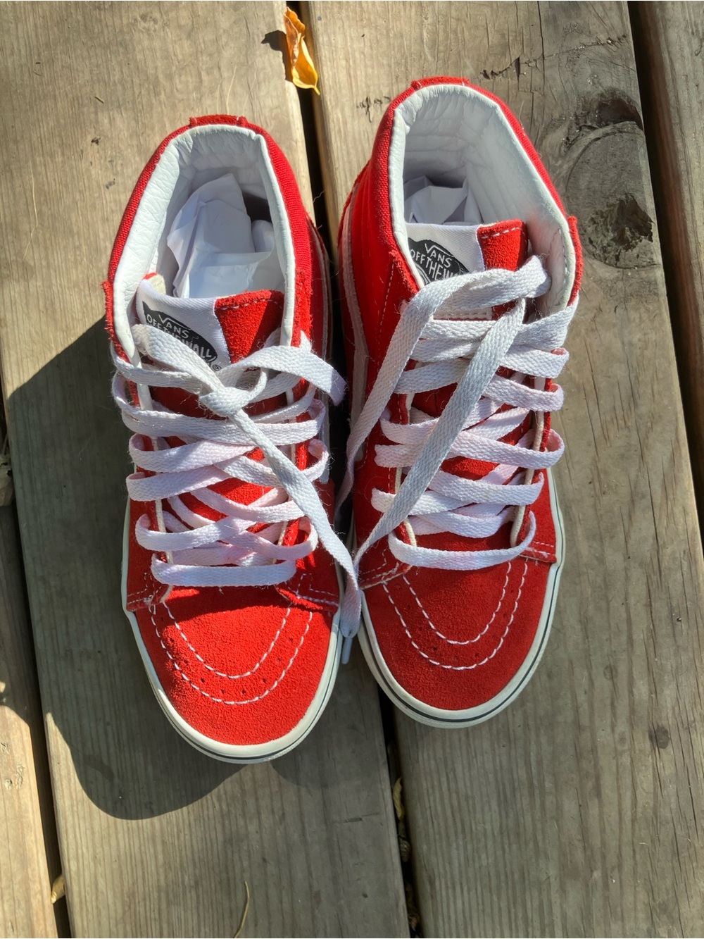 Vans Kids High-Top Sneakers in Red with White Laces